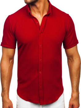 Бордова муслінова чоловіча сорочка з коротким рукавом Bolf 2013