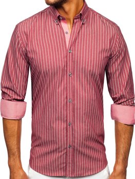 Бордова чоловіча сорочка в смужку з довгим рукавом Bolf 20731-1