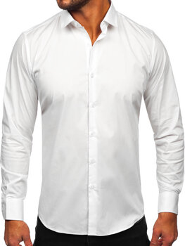 Біла елегантна бавовняна сорочка з довгим рукавом slim fit Bolf TSM13