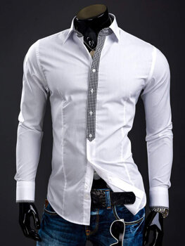 Біла елегантна чоловіча сорочка з довгим рукавом Bolf 0939
