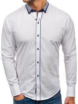 Біла елегантна чоловіча сорочка з довгим рукавом Bolf 6941