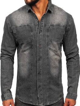 Графітова чоловіча джинсова сорочка з довгим рукавом Bolf MC712G