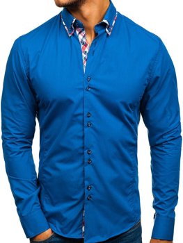 Елегантна чоловіча сорочка з довгим рукавом синя Bolf 4704-1