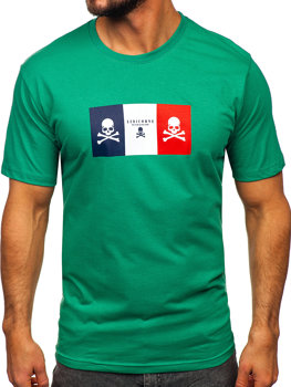 Зелена бавовняна чоловіча футболка з принтом Bolf 14784