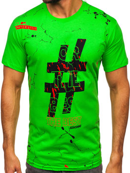 Зелено-неонова чоловіча бавовняна футболка з принтом Bolf 14728