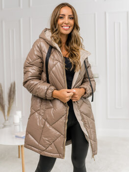 Кемел довга стьобана куртка жіноче зимове пальто з капюшоном Bolf 5M3189