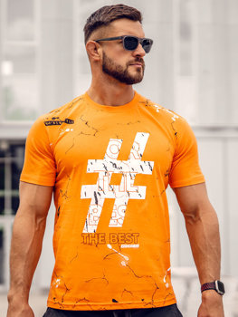 Помаранчева чоловіча бавовняна футболка з принтом Bolf 14728A