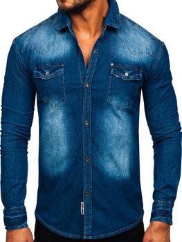 Синя чоловіча джинсова сорочка з довгим рукавом Bolf MC704B
