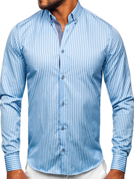Синя чоловіча смугаста сорочка з довгим рукавом Bolf 22730