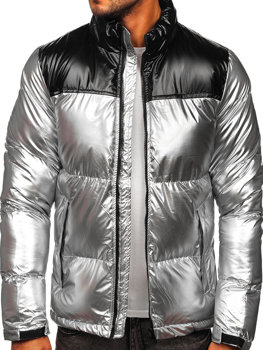 Срібна стьобана чоловіча зимова куртка Bolf 1188