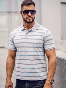 Сіра чоловіча футболка-поло в смужку Bolf 14954A