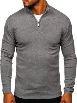 Сірий чоловічий светр з коміром-cтійка Bolf YY08