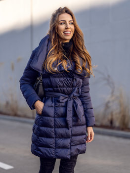 Темно-синя Довга зимова жіноча куртка Bolf J9061