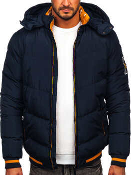 Темно-синя стьобана куртка чоловіча зимова Bolf 6902
