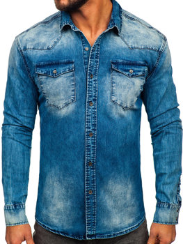 Темно-синя чоловіча джинсова сорочка з довгим рукавом Bolf MC710BS