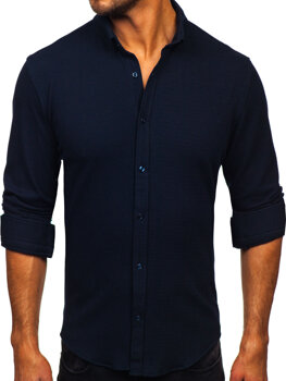 Темно-синя чоловіча муслінова сорочка з довгим рукавом Bolf 506