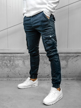 Темно-сині тканинні чоловічі штани-джоггери карго Bolf JM5502A