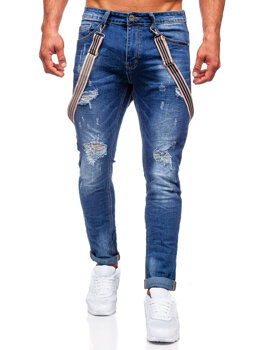 Темно-сині чоловічі джинсові штани slim fit з підтяжками Bolf KS2056
