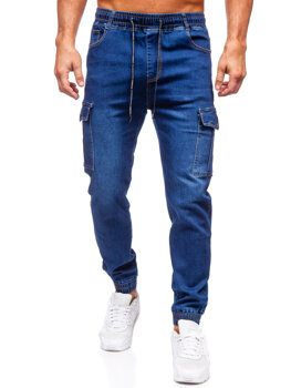 Темно-сині чоловічі тканинні штани джоггери-карго Bolf 8123