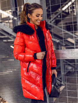 Червона стьобана жіноча зимова куртка з капюшоном Bolf 23069