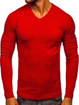 Червоний чоловічий светр з V-подібним вирізом Bolf YY03