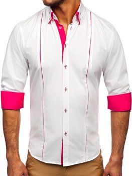 Чоловіча елегантна сорочка з довгим рукавом біло-рожева Bolf 4744