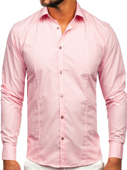 Чоловіча елегантна сорочка з довгим рукавом рожевого кольору Bolf 6944