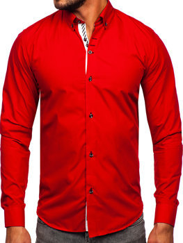 Чоловіча елегантна сорочка з довгим рукавом червона Bolf 5796-1