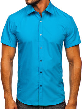Чоловіча елегантна сорочка з коротким рукавом синя Bolf 7501