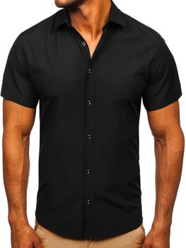 Чоловіча елегантна сорочка з коротким рукавом чорна Bolf 7501