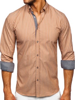 Чоловіча коричнева смугаста сорочка з довгим рукавом Bolf 20731-1