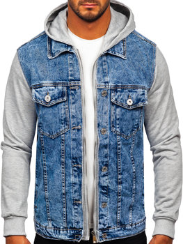 Чоловіча синя джинсова куртка з капюшоном Bolf HY1017