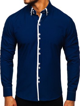 Чоловіча сорочка з довгим рукавом темно-синя Bolf 1721-1
