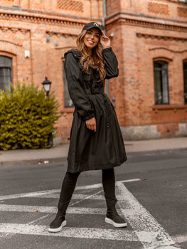 Чорна жіноча довга демісезонна куртка-пальто з капюшоном Bolf AG5019A