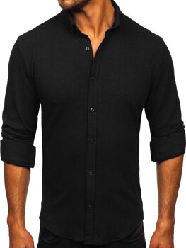 Чорна чоловіча муслінова сорочка з довгим рукавом Bolf 506