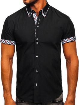 Чорна чоловіча сорочка з коротким рукавом Bolf 6540