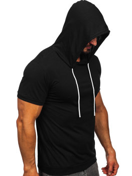 Чорна чоловіча футболка без принту з капюшоном Bolf 8T955