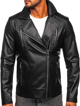 Чорна чоловіча шкіряна куртка косуха Bolf 11Z8056