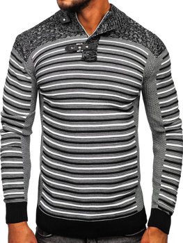 Чорний чоловічий светр з коміром-стійкою Bolf 1028