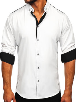 Чорно-біла чоловіча елегантна сорочка з довгим рукавом Bolf 5722-1
