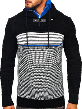 Чорно-синій чоловічий светр грубої в'язки з коміром-стійкою Bolf 2026
