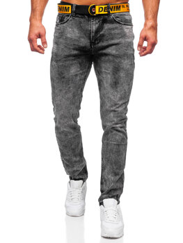 Чорні джинсові чоловічі штани skinny fit з поясом Bolf R61104S1