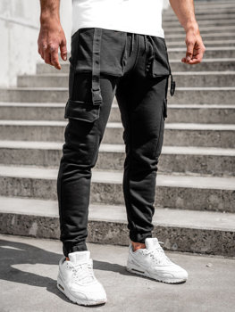 Чорні спотивні чоловічі штани  джоггери-карго Bolf 6584A