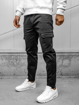 Чорні чоловічі тканинні штани джоггери-карго Bolf S201A