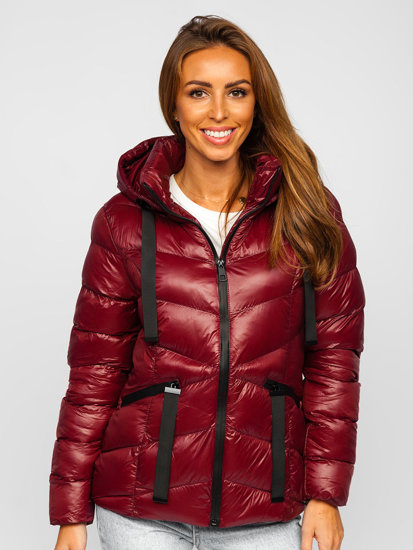Бордова стьобана жіноча зимова куртка з капюшоном Bolf 23066