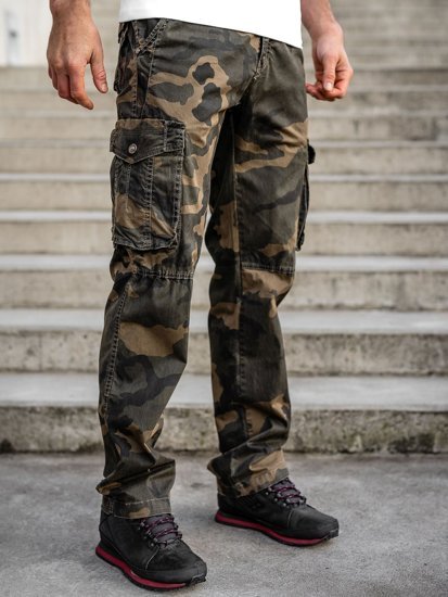 Коричневі камуфляжні чоловічі штани карго plus size з поясом BOLF CT8501