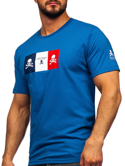 Синя бавовняна чоловіча футболка з принтом Bolf 14784