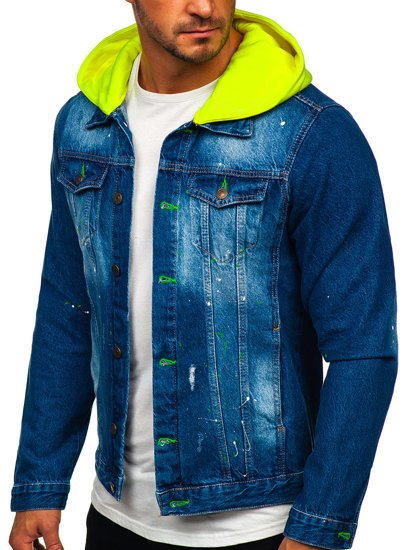 Темно-синя джинсова чоловіча куртка з капюшоном Bolf 1-2