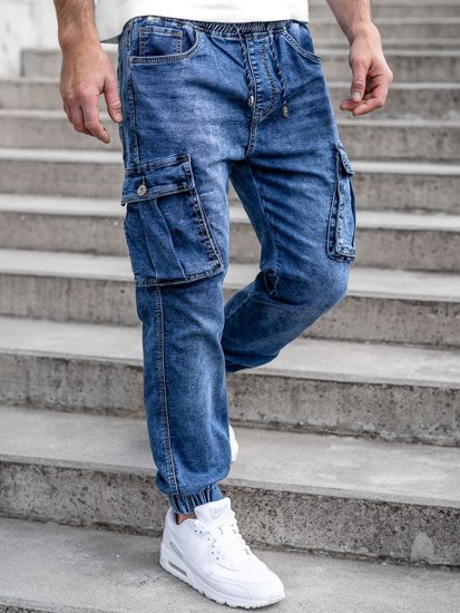 Темно-сині чоловічі джинсові джоггери-карго Bolf K10005-1