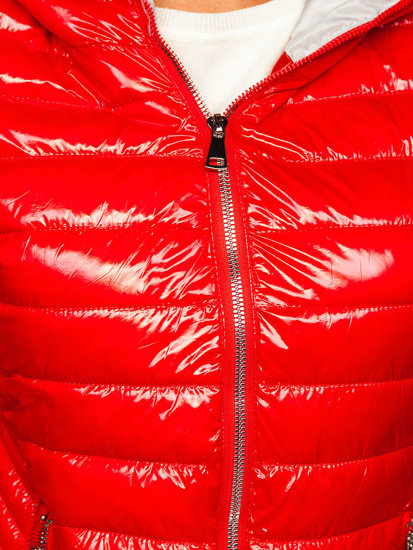 Червона стьобана куртка з капюшоном Bolf 9752